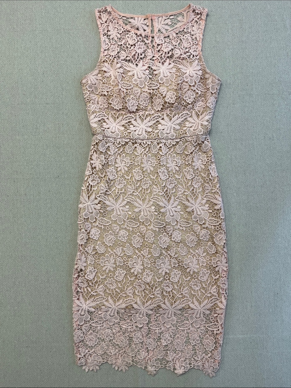 Bisou Bisou Pink Lace Sheath Dress Size 4 Floral Crochet Cocktail